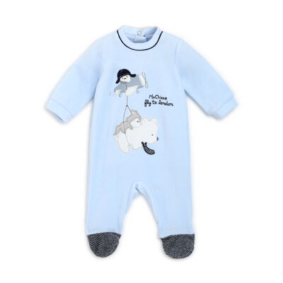 Boys Light Blue Applique Nappy Opening Babysuit